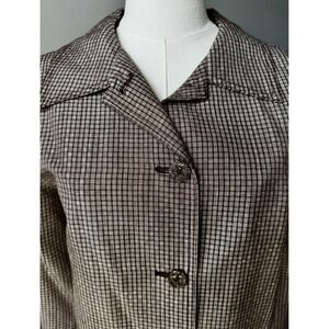 Vintage Pendleton Silk Linen Plaid Suit Jacket Pants Brown 16